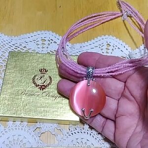 Premier Designs Pink Pendant Beaded Chain Necklace with box